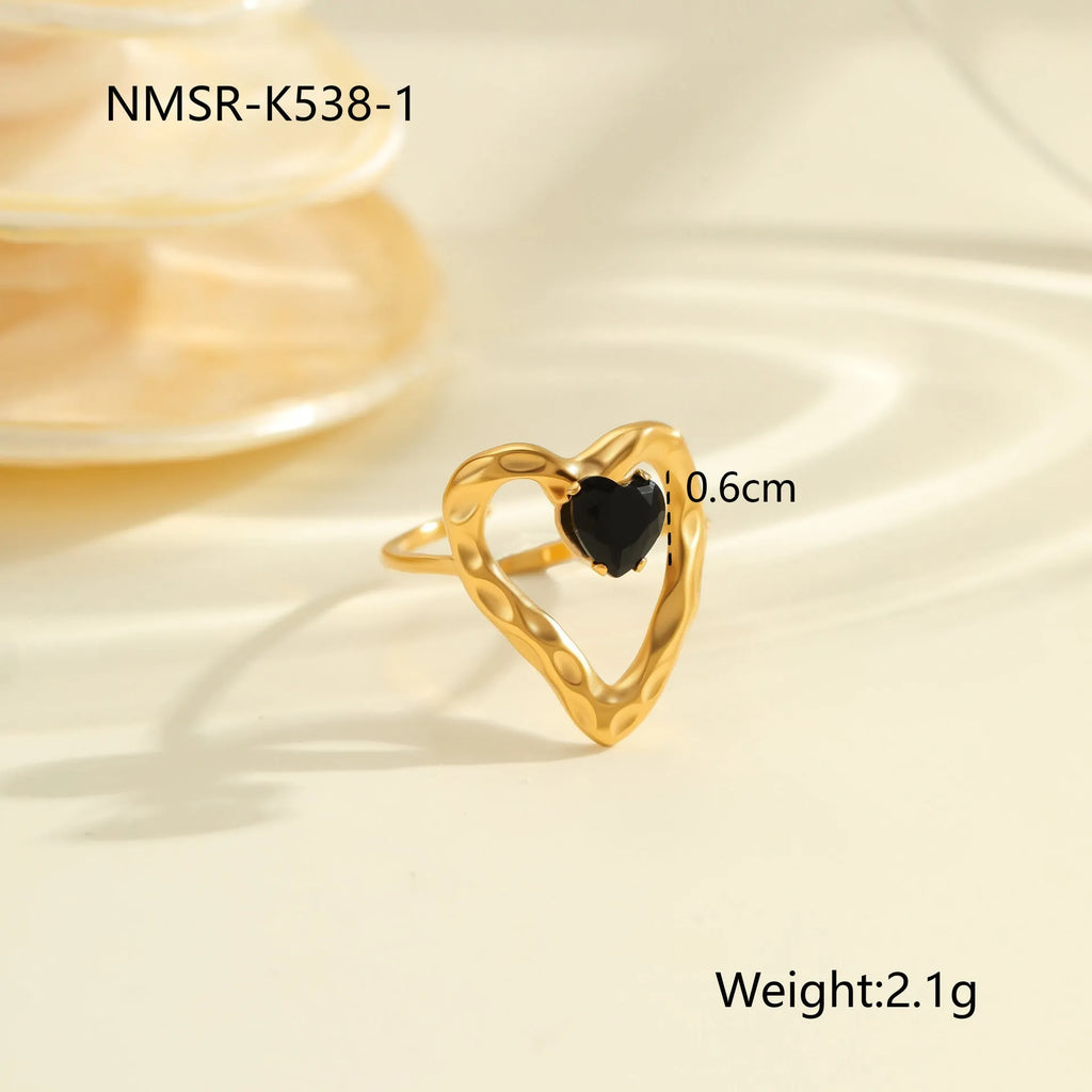 Geometric open mouth women's ring with zircon stones on stainless steel band