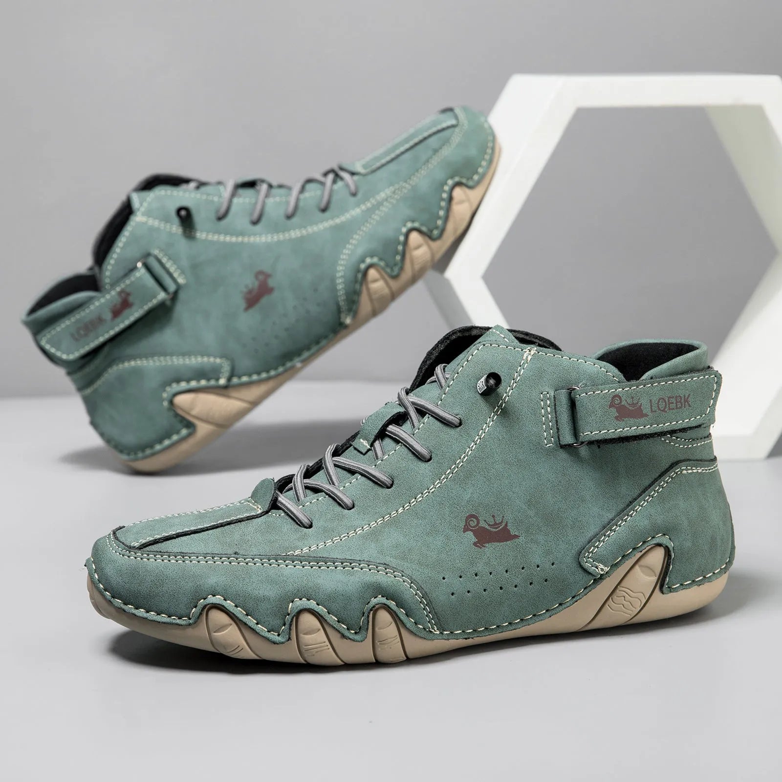 High-top Octopus men's casual Martin boots in W8007 brown, microfiber upper and rubber sole.