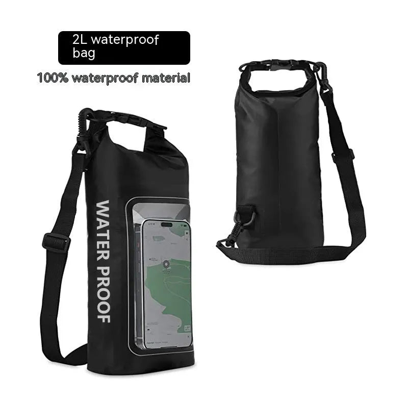 PVC mesh waterproof crossbody sports dry bag shown in army green colour, suitable for beach and swimming.