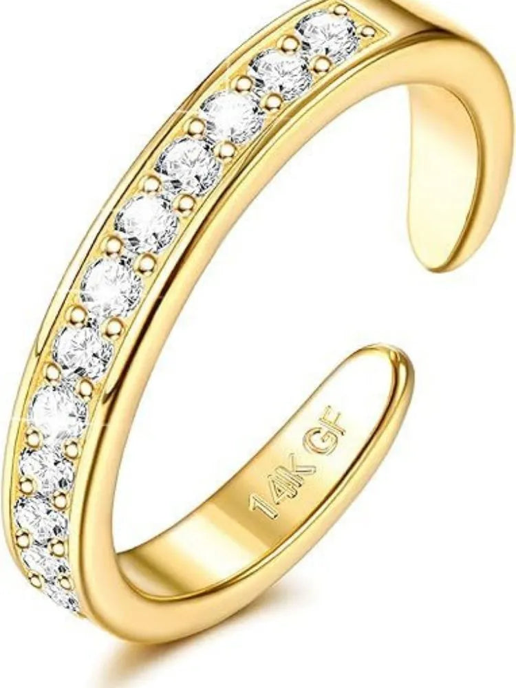 Alloy geometric toe ring with 0.5mm thick 14K gold plating in rhinestone design