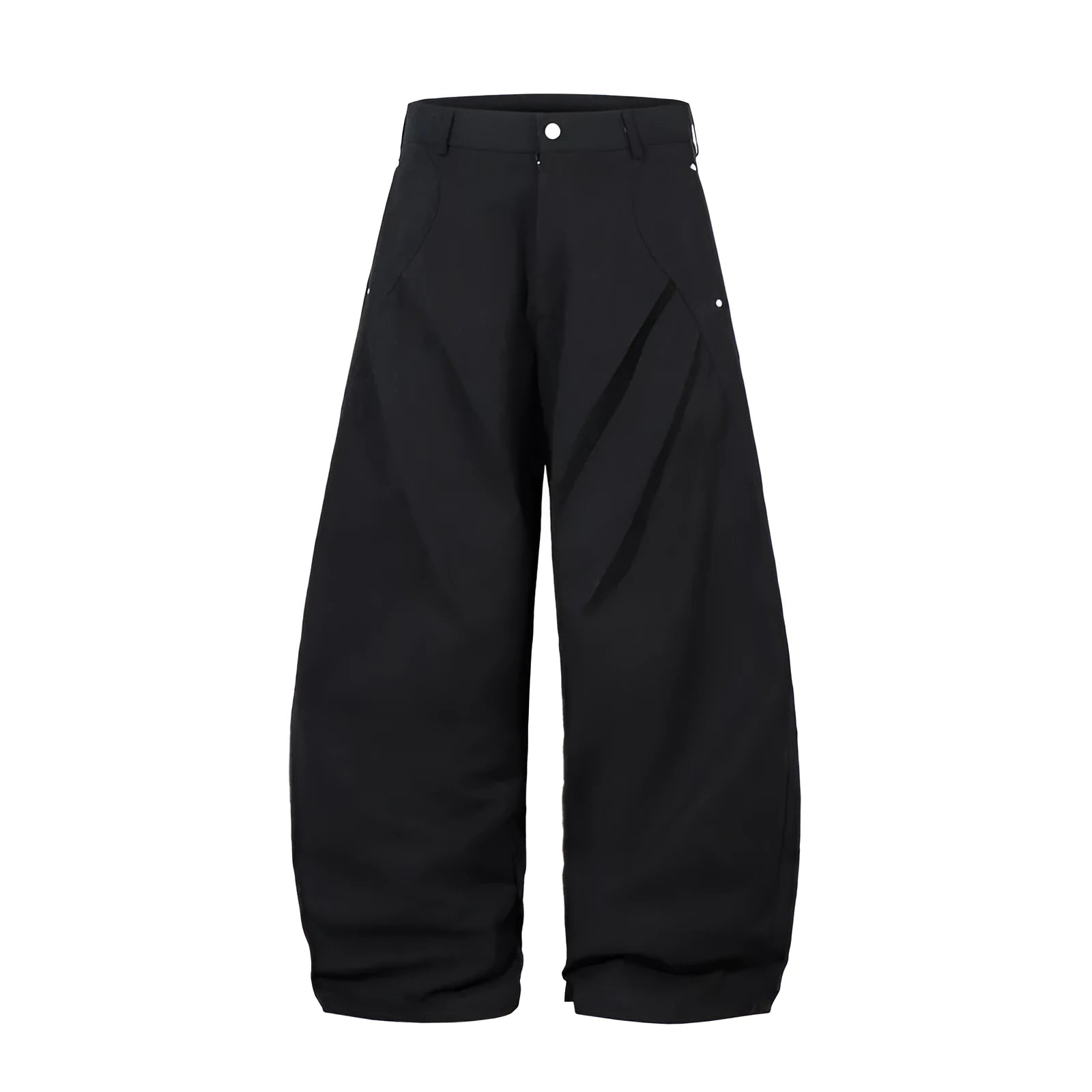 Men's pleated machete casual trousers in black, loose-fitting wide-leg cotton pants with mid waist