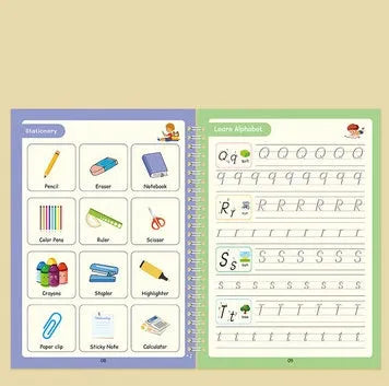 Children's groove magic practice book for English calligraphy with double-sided notched pages and ten pen refills
