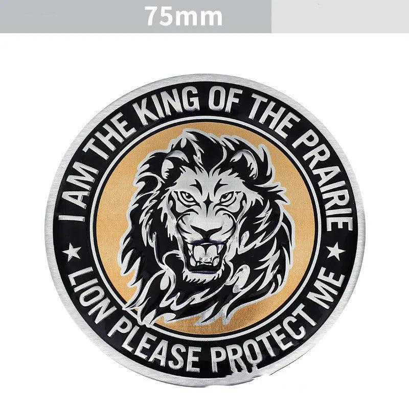 Set of six aluminium metal stickers for cars featuring lion, eagle, tiger and wolf head designs.
