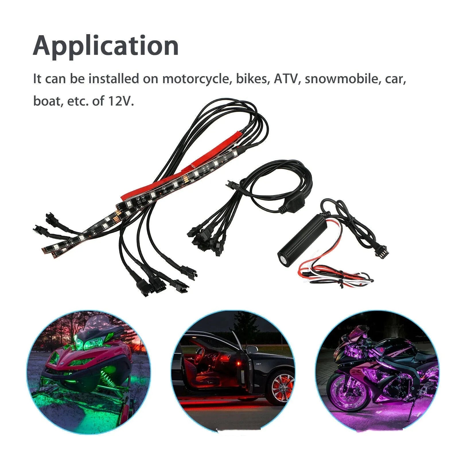 RGB vehicle interior light kit with wireless remote control and flexible silicone strip