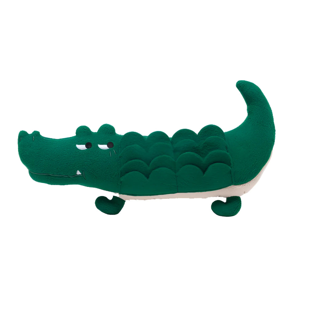 Green fabric plush toy dog measuring 35cm by 18cm for interactive play