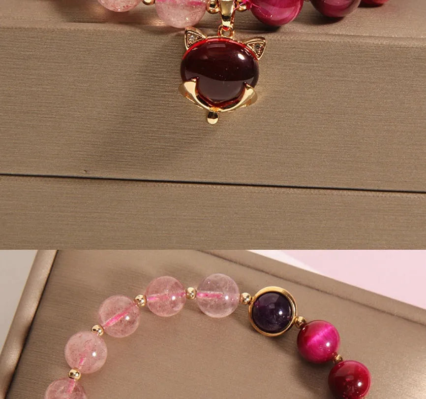 Natural strawberry crystal bracelet for women, simple style, 18cm elastic rope, picture colour