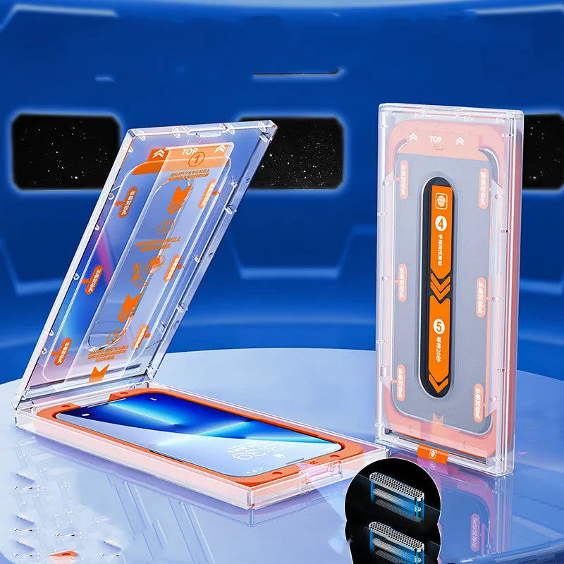 Anti-peep tempered glass screen protector for iPhone with electroplating finish and clean room applicator