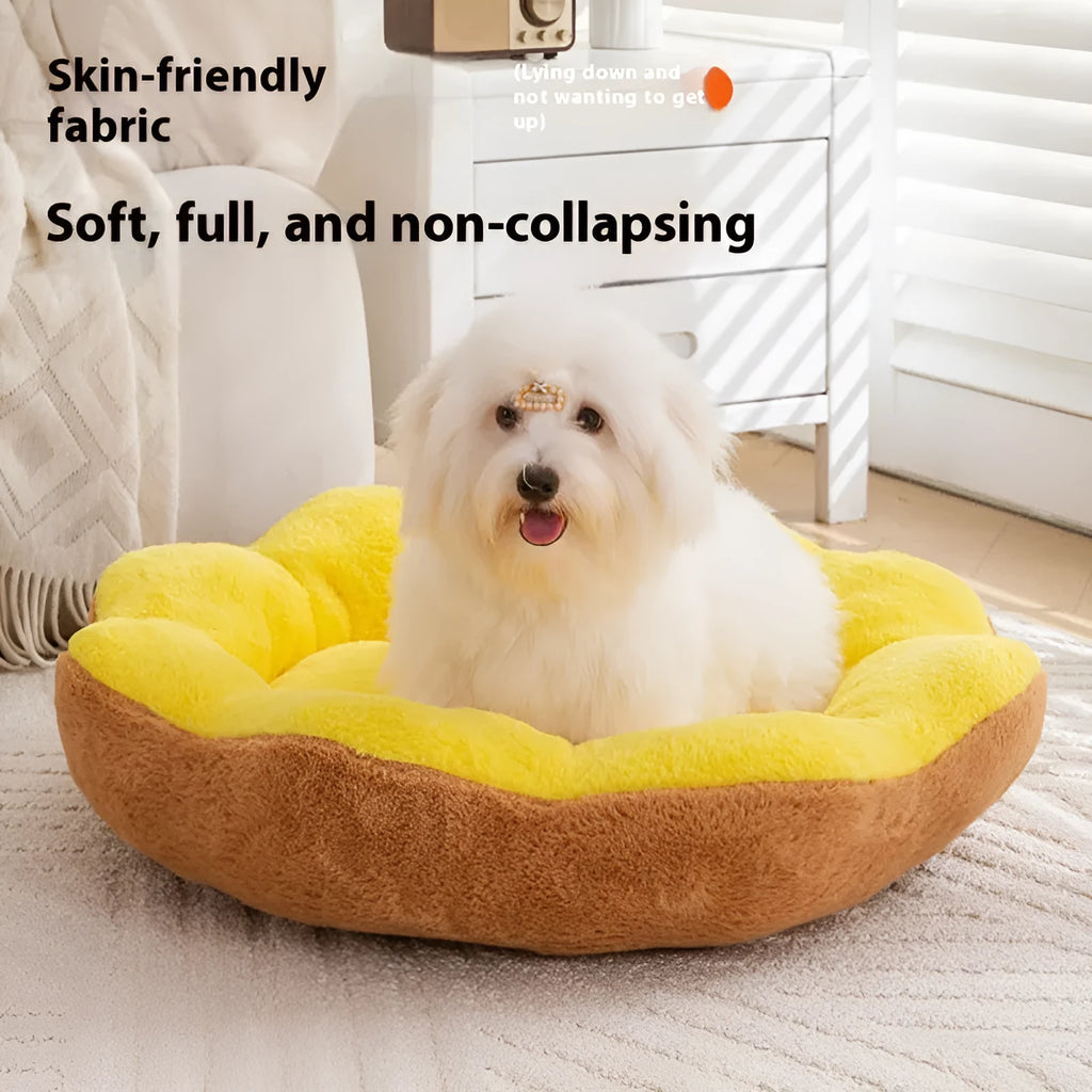 Rabbit plush cat bed with round nest design and detachable washable cover