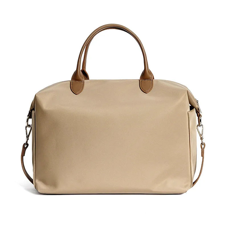 Nylon waterproof cloth shoulder bag in black with leather trim, large 35x14x27cm capacity