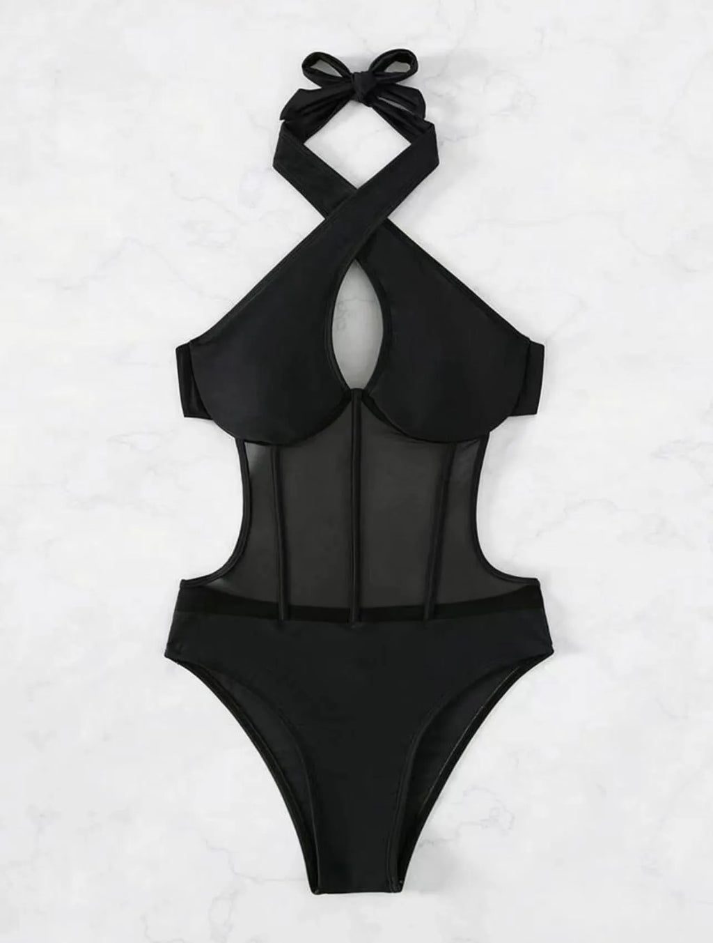 Women's one-piece swimsuit bikini in spun yarn fabric available in black, rose red and green colours