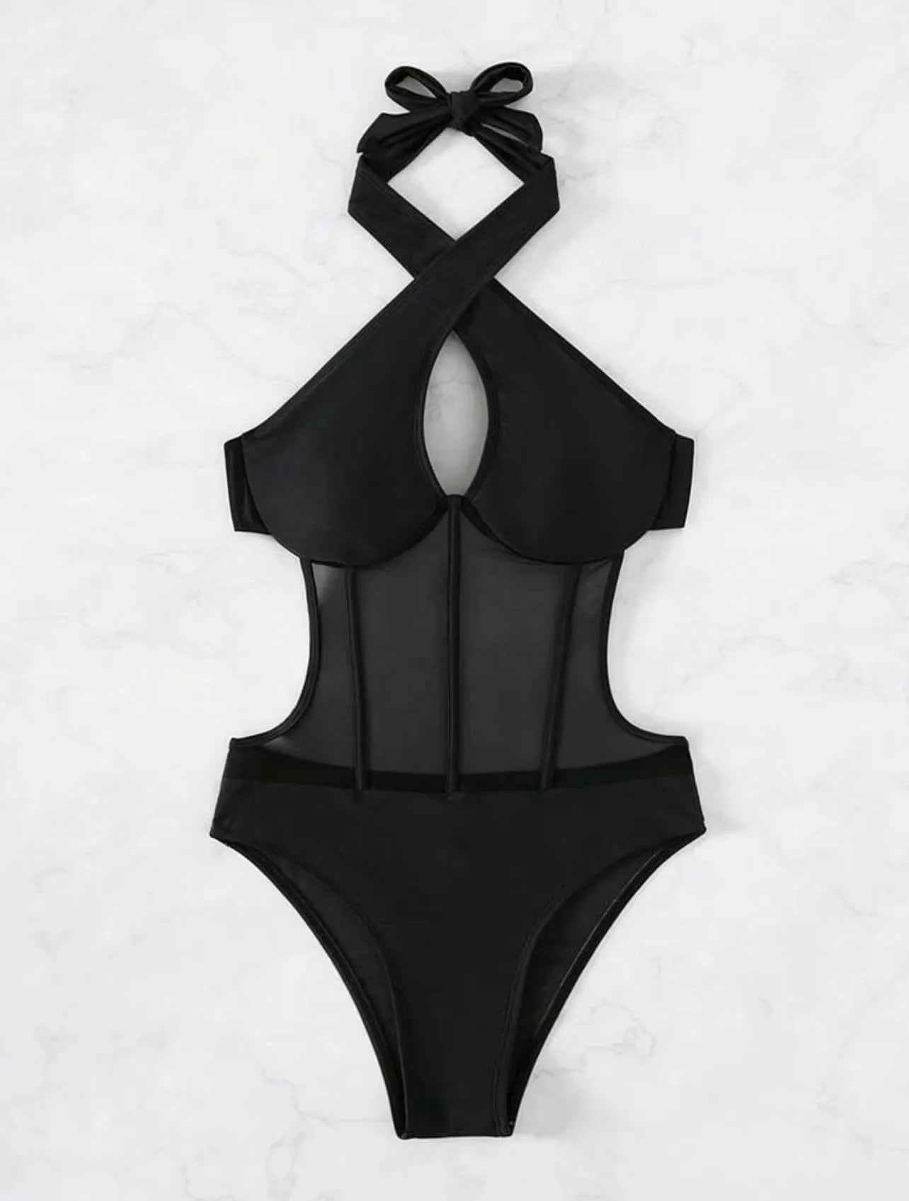 Women's one-piece swimsuit bikini in spun yarn fabric available in black, rose red and green colours