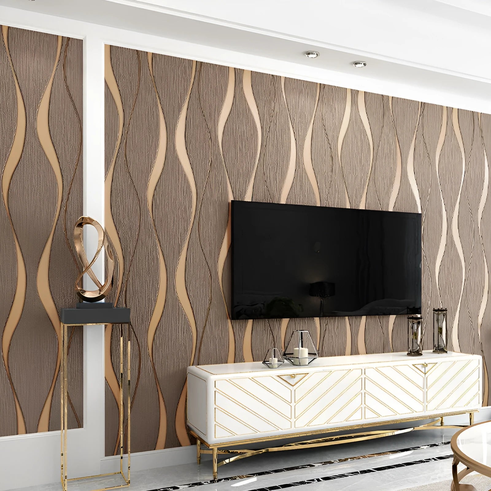 Curve stripe 3D decorative wallpaper roll in upgraded super thick deerskin velvet texture