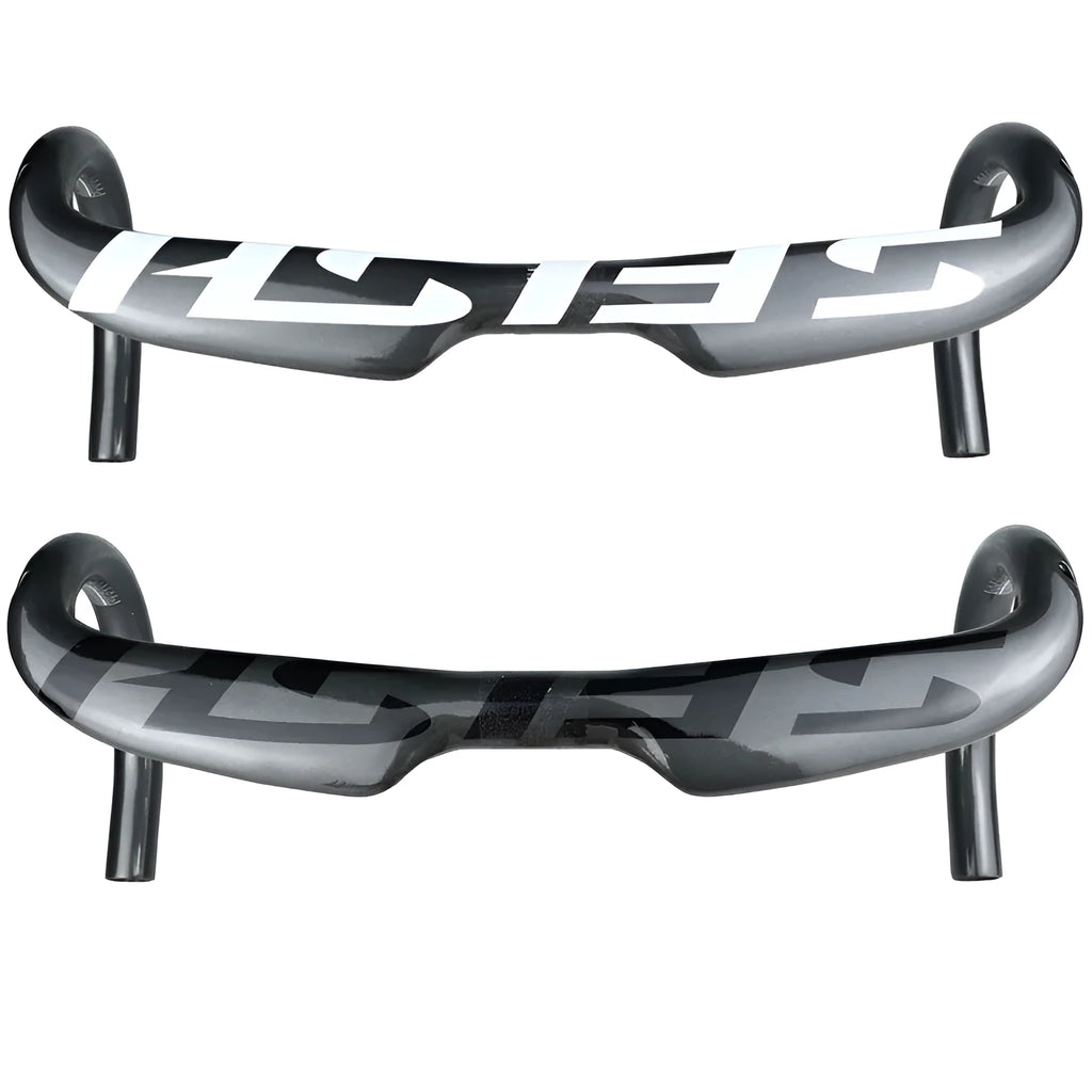 Carbon fibre road bike bent handlebar with innerline routing in black finish