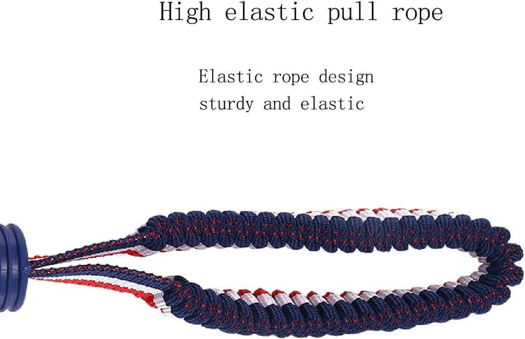 Blue natural rubber dog ball with rope attached, measuring 6.5cm in diameter