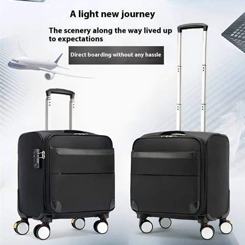 18 inch black Oxford cloth business travel suitcase with universal wheels and retractable handle
