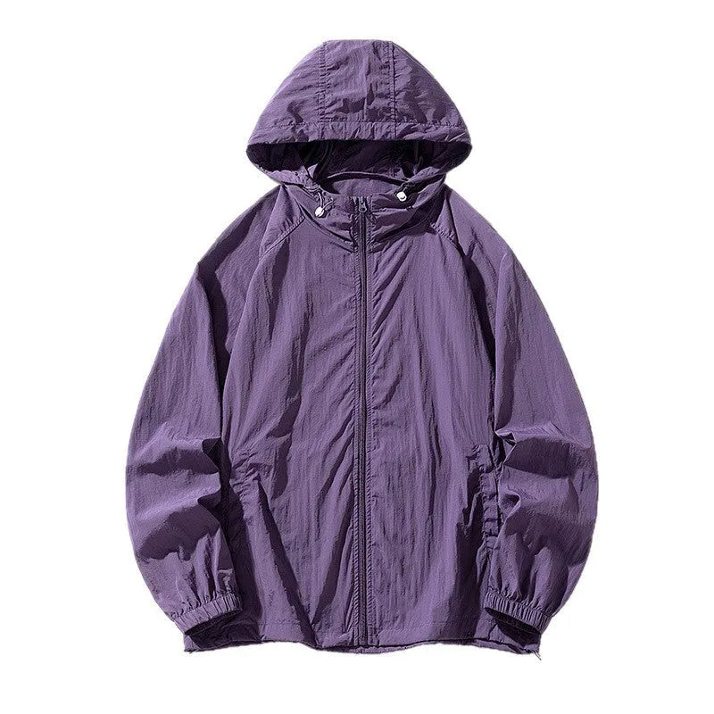 Outdoor sun-protective couple sports coat jacket in loose fit, thin nylon blend, available in 8 colours