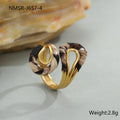Leopard print stainless steel open mouth ring showing heart, star and geometric shapes.