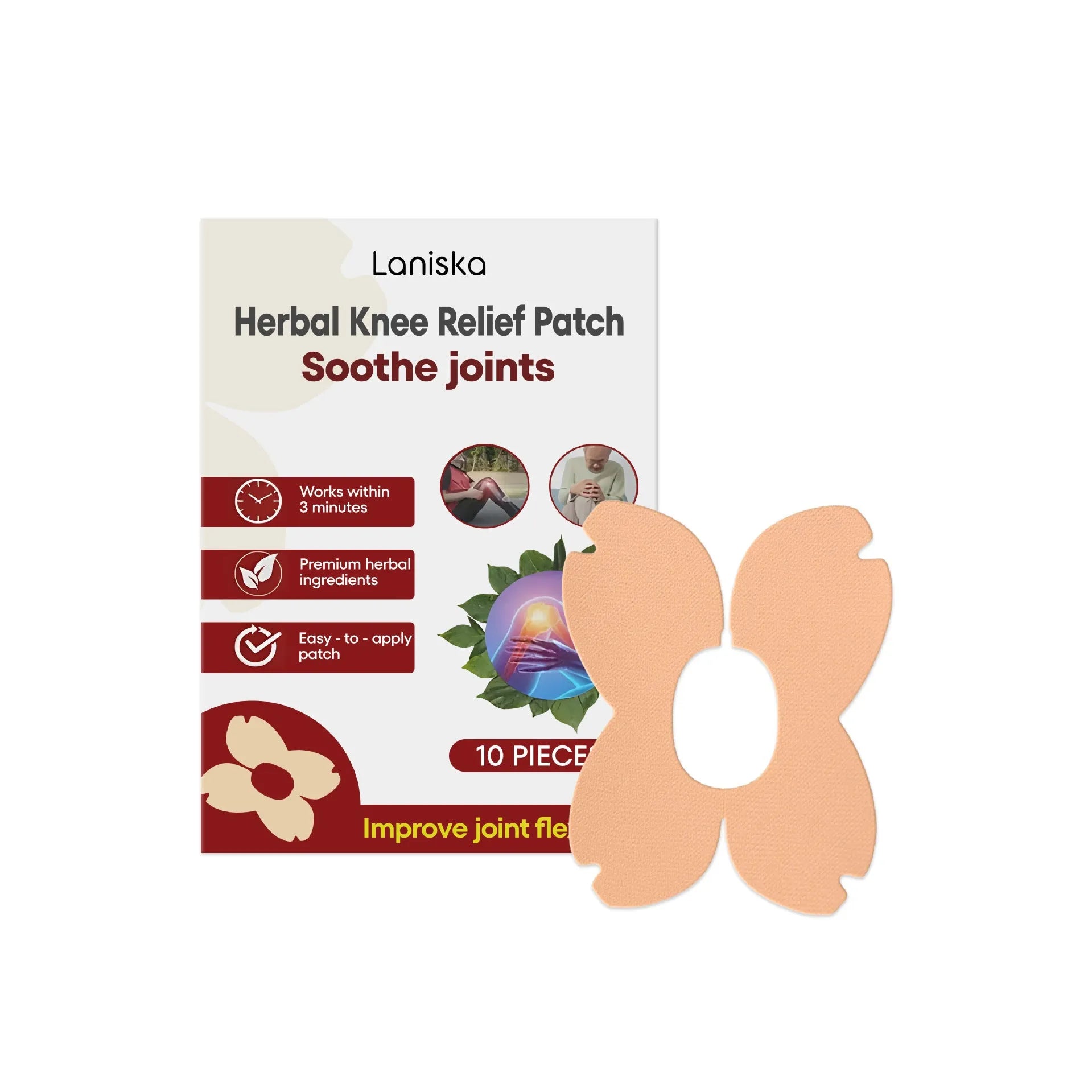 LANISKA herbal joint care patches pack showing 10 adhesive bandages with traditional Chinese herbal formula