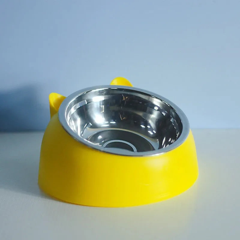 Stainless steel double bowl cat bowl cervical protection oblique mouth design 200ml capacity