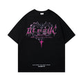 Men's retro printed cotton t-shirt in white or black with loose fit and short sleeves