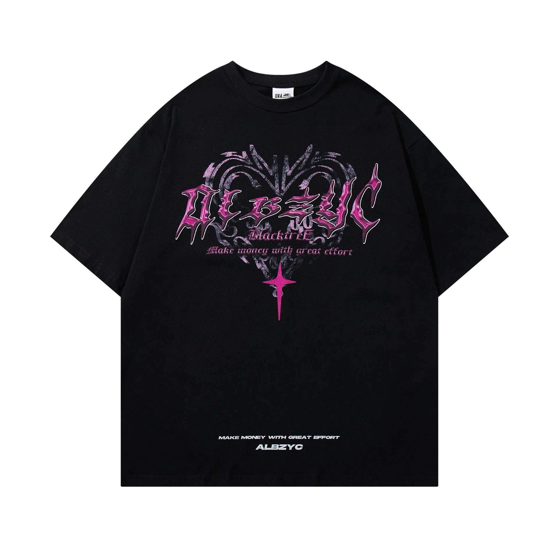 Men's retro printed cotton t-shirt in white or black with loose fit and short sleeves