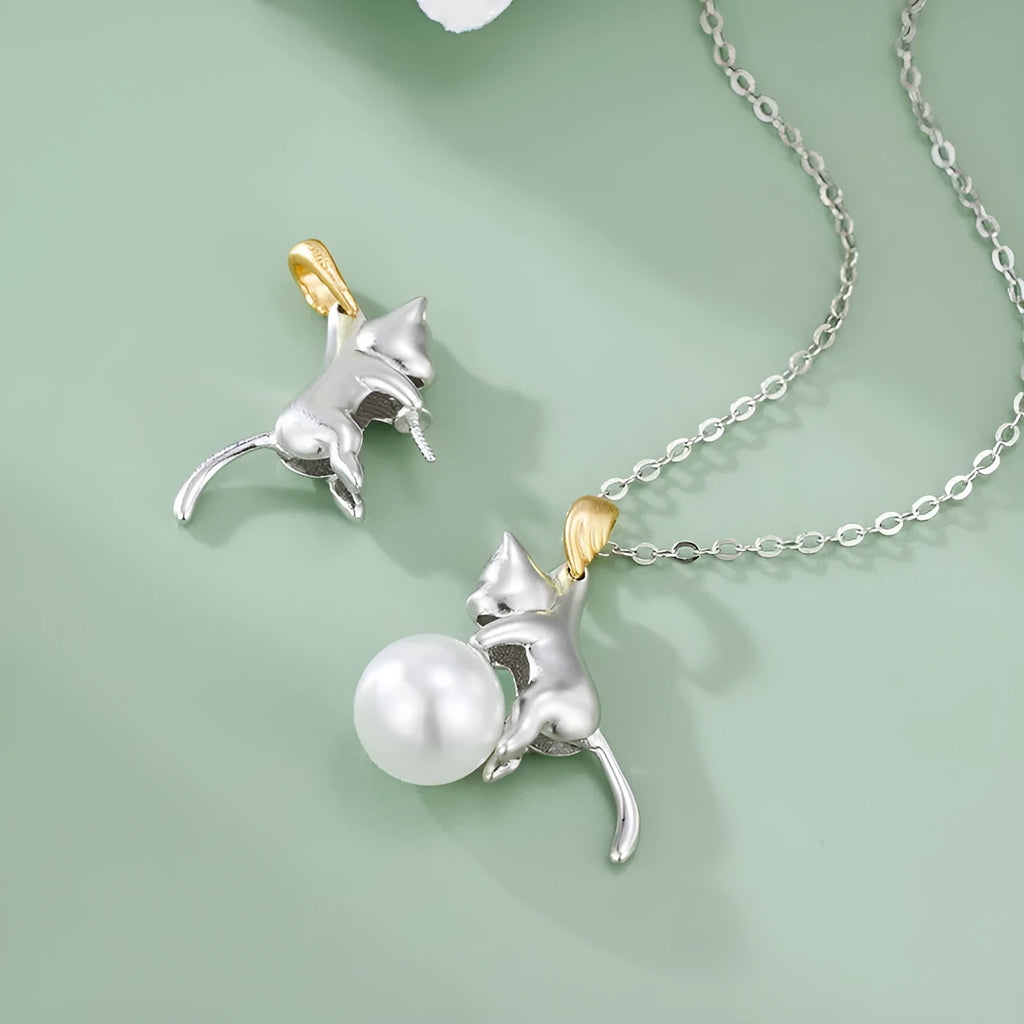 925 sterling silver clavicle chain necklace with cat charm pendant, electroplated finish