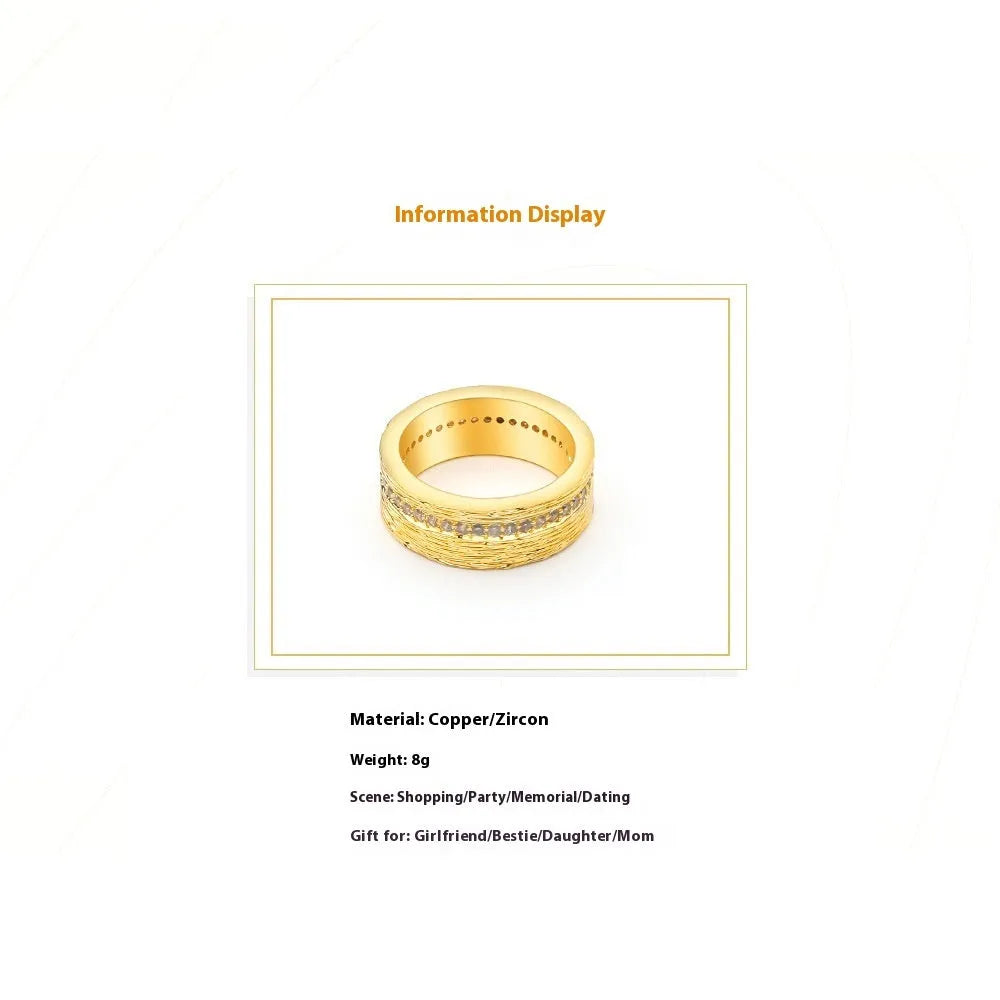 Gold electroplated copper geometric ring with zircon detailing in sizes 6, 7 and 8