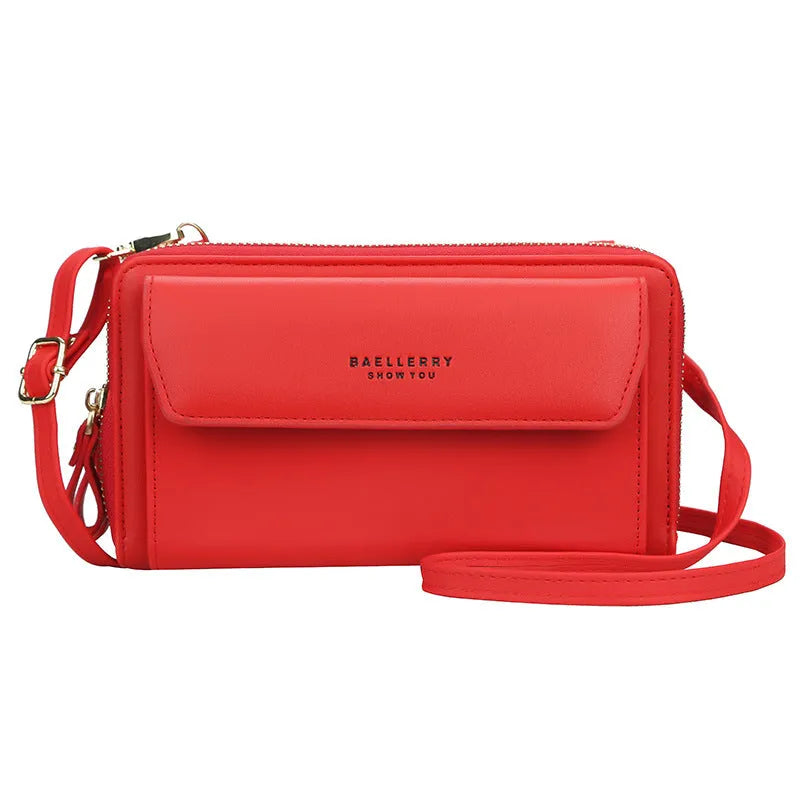 Ladies long wallet with double zipper in PU leather available in six colours