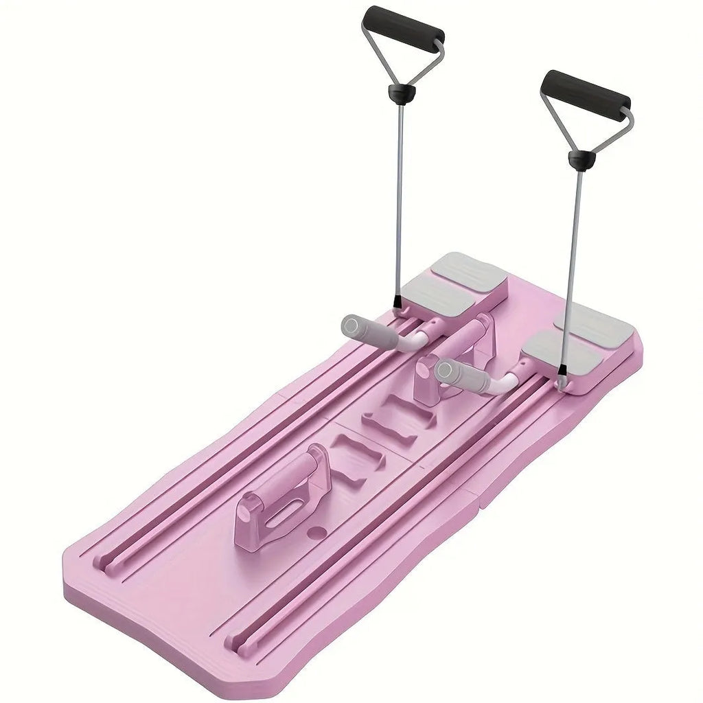 Blue and pink multifunctional supine board-wheel fitness equipment for abs and core training at home.