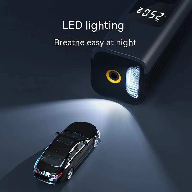 Wireless digital display car air pump and vacuum cleaner with four functions including tyre inflation and cleaning