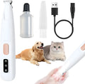 White electric dog paw trimmer with LED light, rechargeable, compact 17.7cm size, for trimming pet paw fur