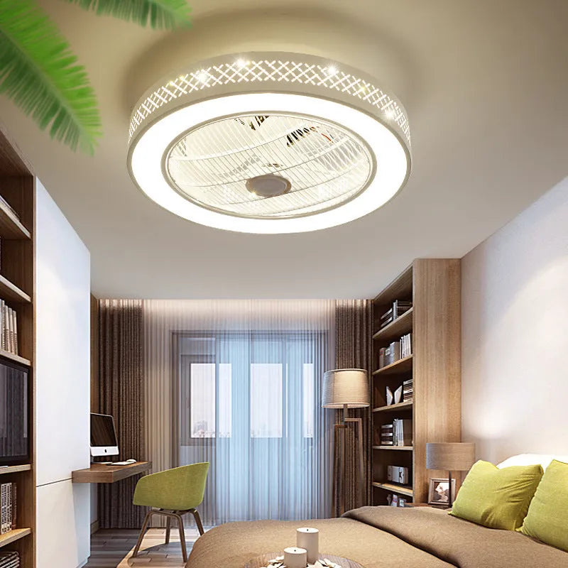 LED invisible fan and chandelier with metal blades, 55CM size, pastoral style for living or bedroom