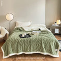 Polyester winter thermal blanket in beige colour, sized 180x200 cm, on a bed.