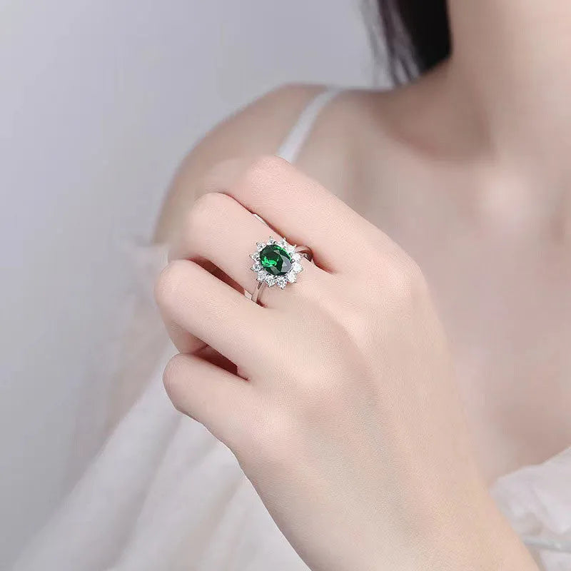 Electroplated copper women's ring with floral design and inlaid zirconium elements in colour options