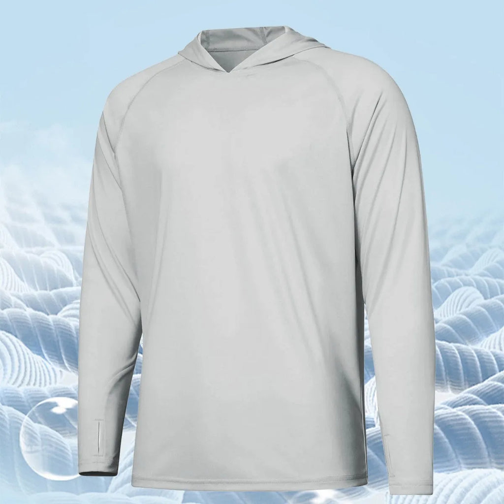 Outdoor UV-proof long sleeve hooded top in solid colour for fishing and hiking