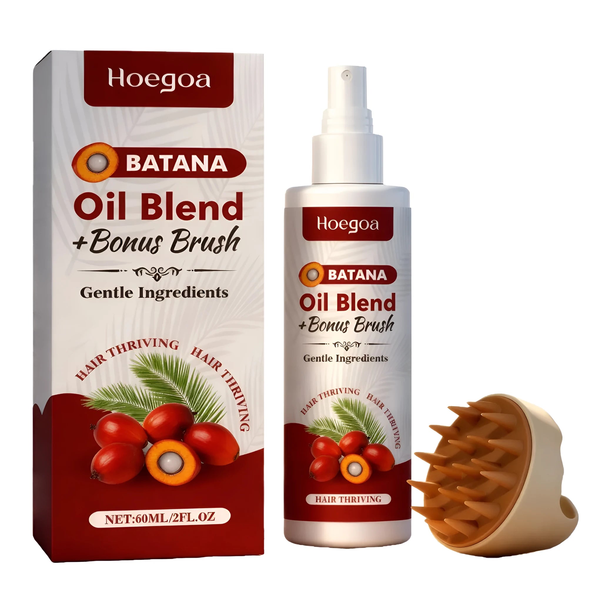 HOEGOA hair care spray 60ml with biotin and massage comb on white background