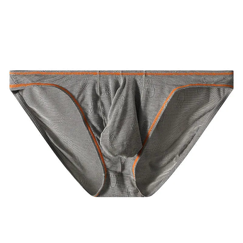 Men's modal butt-lift underwear in ice silk knit, showing colour options: dark gray, pink, yellow green, blue, sky blue.