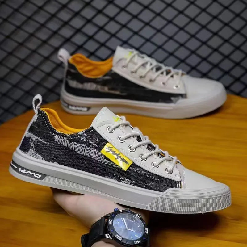 Men's casual canvas shoes front lace-up round toe available in black dark blue and light blue sizes 39 to 44