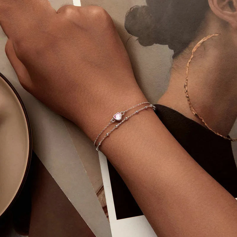 925 sterling silver bracelet with heart pendant and adjustable chain for women