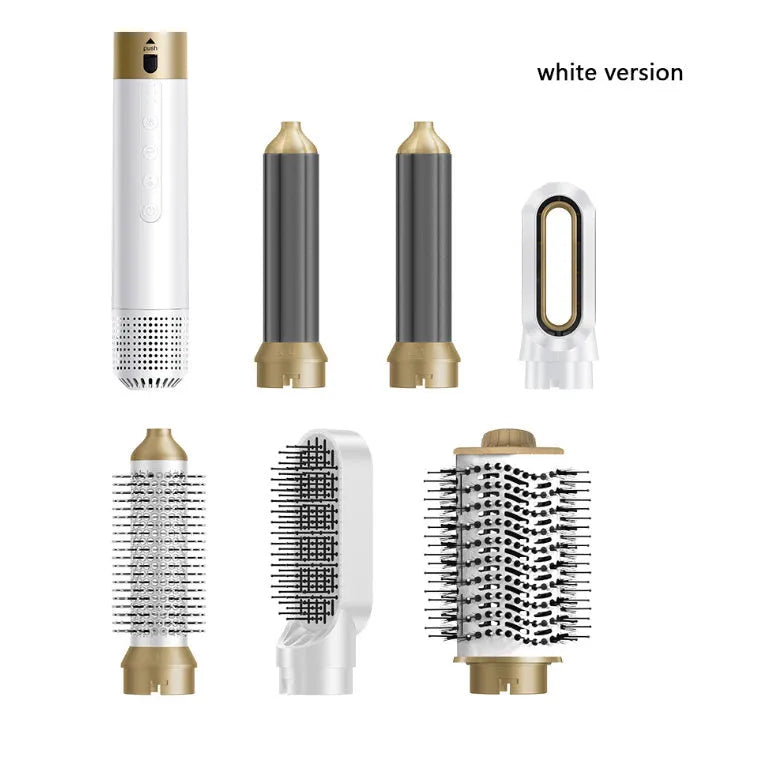 Electric 6-in-1 multifunctional hot air comb for curling and straightening hair, with leather case and plug adapters