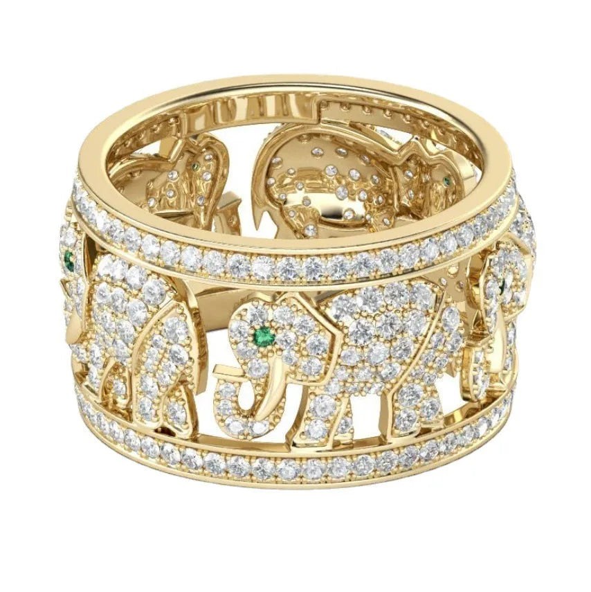 Women's elephant motif ring with diamond detailing in electroplated alloy