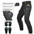Motorcycle waterproof cycling trousers in black or green with included belt and protective gear