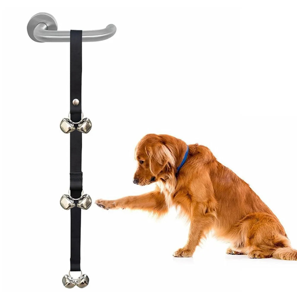 Dog doorbell set with 7 metal bells and adjustable nylon leash for training puppies