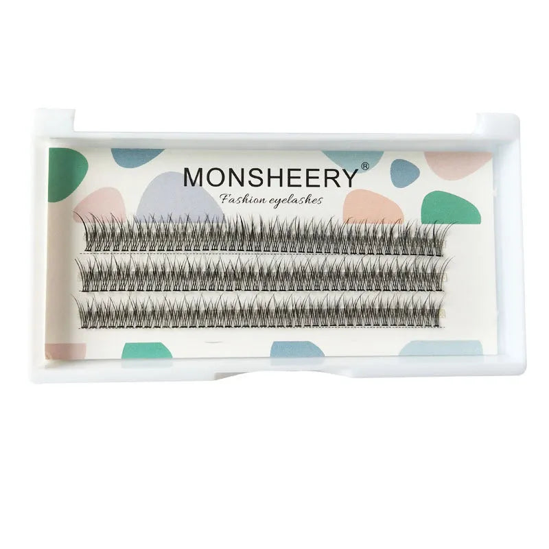 Black V-shaped fairy fishtail false eyelashes showing graduated volume pattern and thick 10mm segment construction