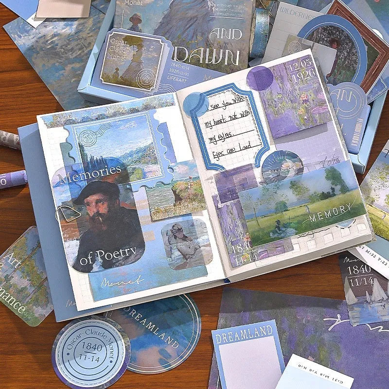 Retro style creative journal gift box with A6 notebook, decorative papers, envelopes, cards, and artistic accessories