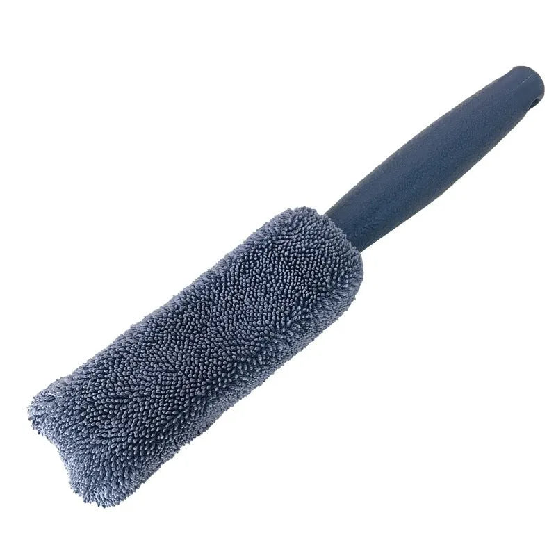 Microfiber long handle car wash tire brush in blue and gray, 29x5x4.5cm for wheel hub cleaning