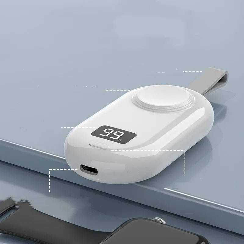 V5 watch wireless portable power bank charger in black or white with Type-C port