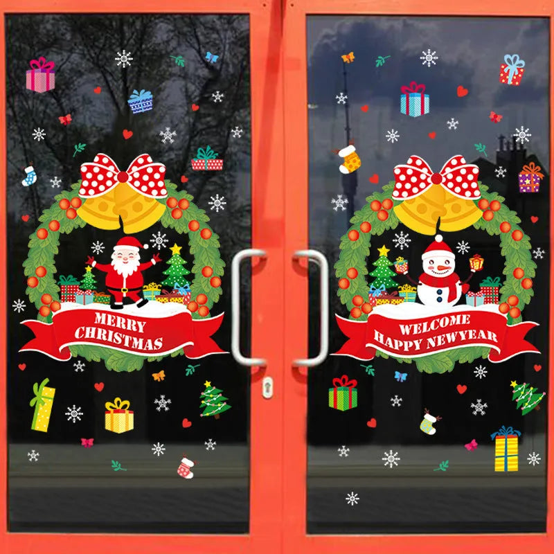Non-adhesive electrostatic Christmas wall sticker with cartoon anime design measuring 60x45cm