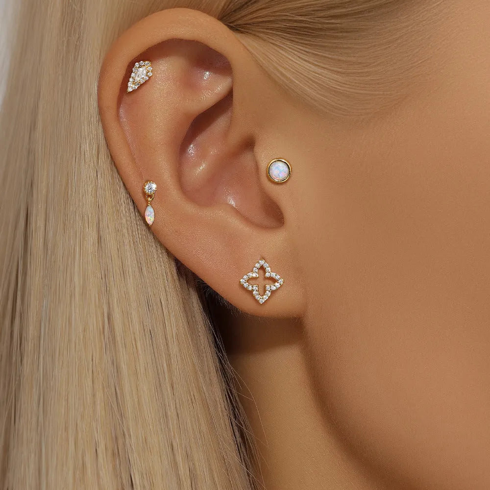 S925 sterling silver flat column threaded ear bone studs in gold electroplated finish