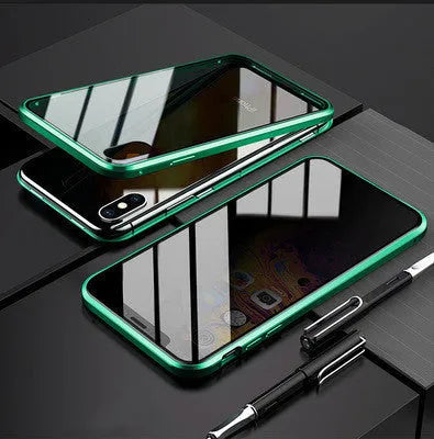 Anti-peep double-sided magneto phone case with metal frame for iPhone 11 in black